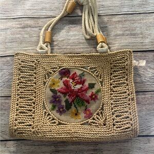 Floral Embroidered Beige Handbag